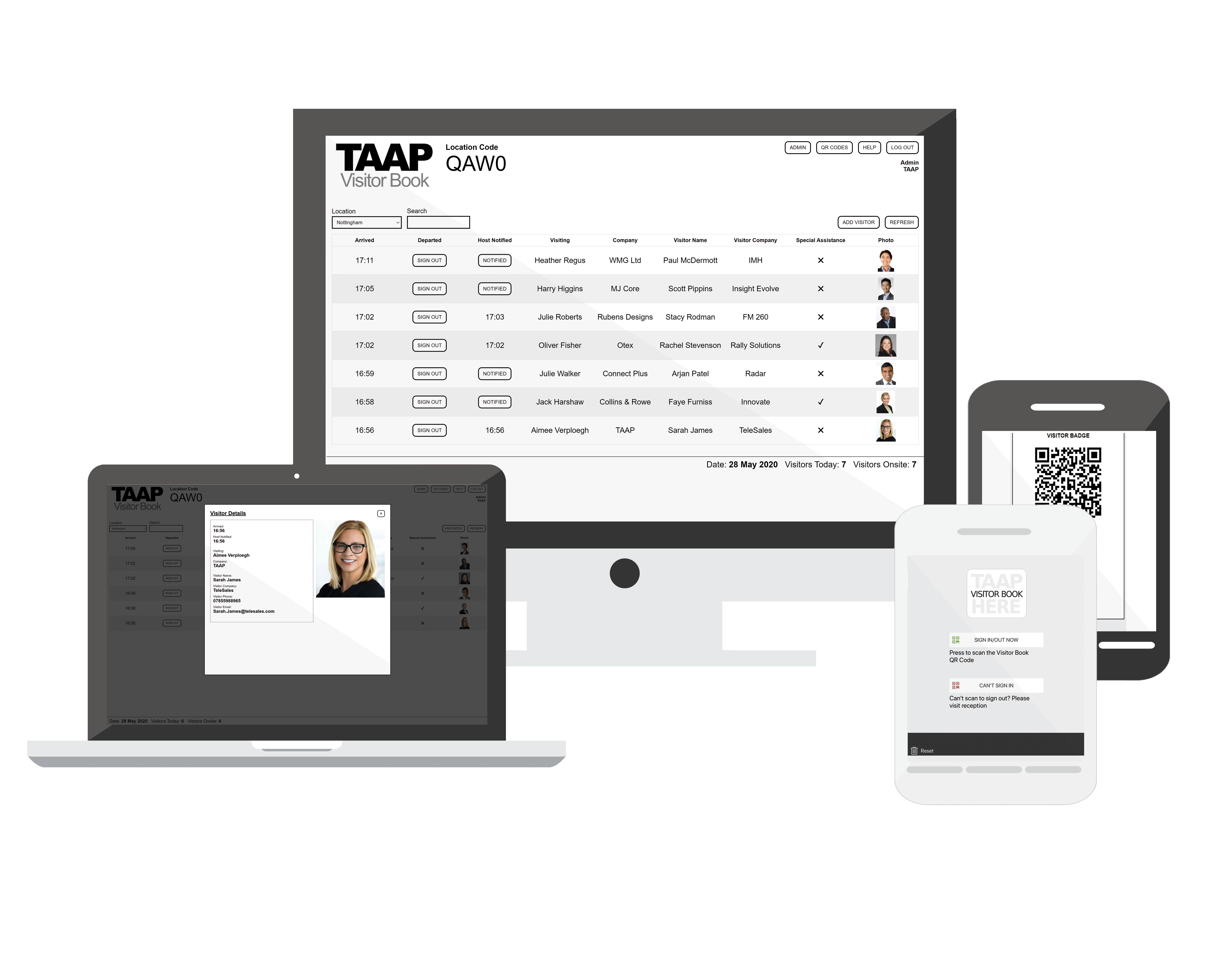 TAAP Visitor Book Screenshots within devices